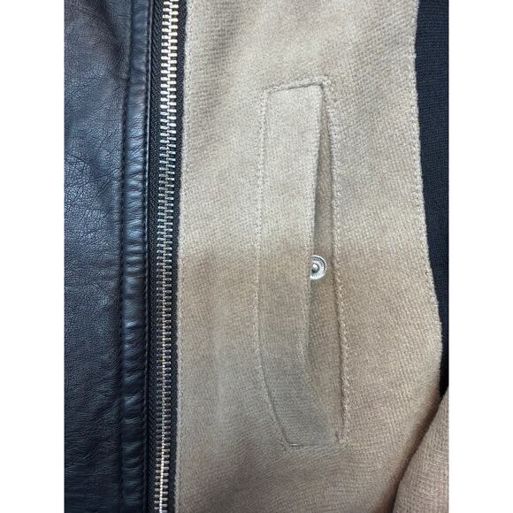 Express Two Toned Beige and Black Leather Full Zip Blazer Jacket Poly Women Med - Picture 3 of 10